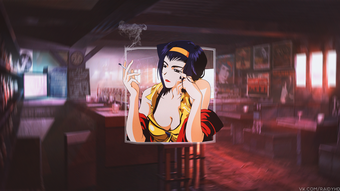 Faye Valentine smoking in a bar