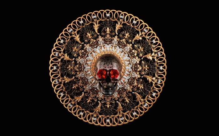 Ornate Skull with Red Eyes Mandala