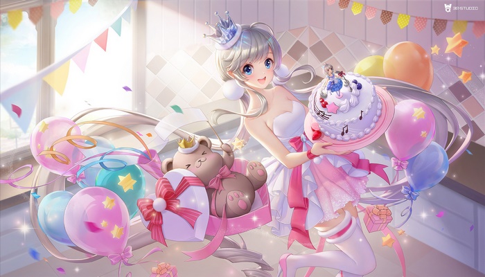 Girl with Crown and Birthday Cake