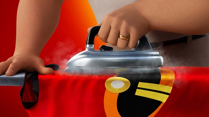 Mr. Incredible from Incredibles 2 ironing a costume