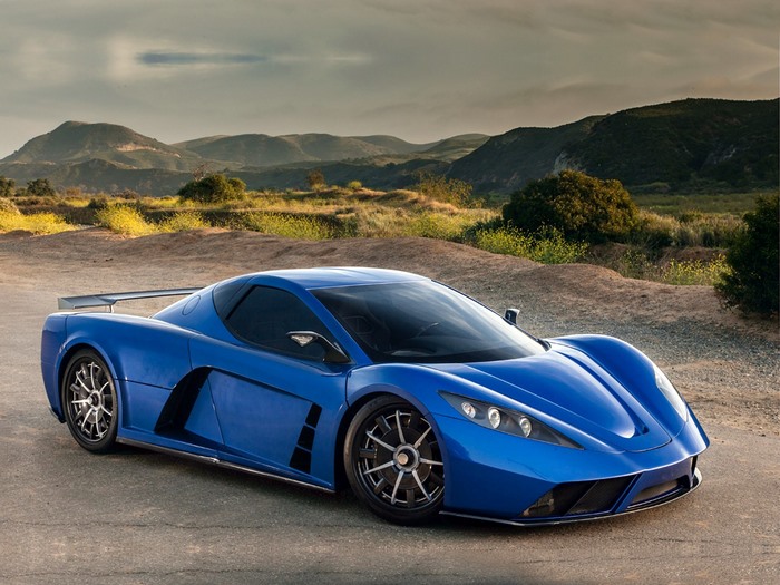 Blue Kepler Motion Sport Car in a Landscape