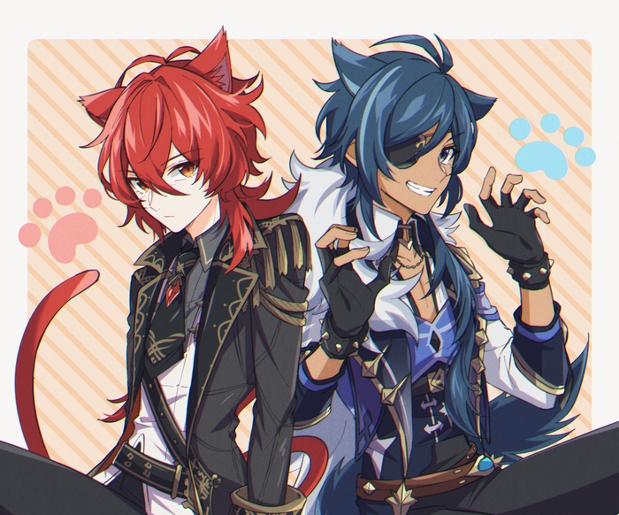Diluc and Kaeya with Animal Ears from Genshin Impact