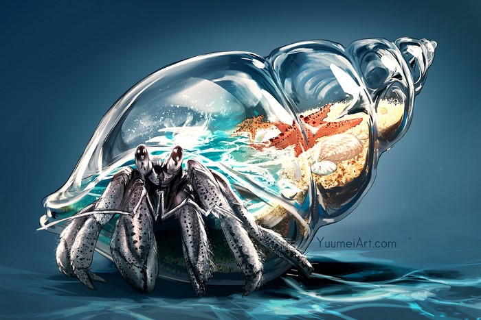 Hermit Crab with Miniature Ocean World Inside Shell