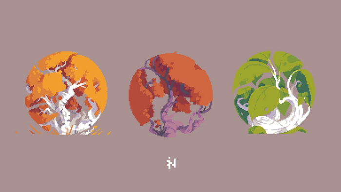 Pixel art trees in spherical shapes