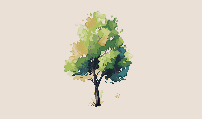 Pixel art watercolor tree