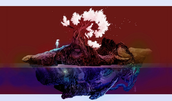 Fantasy Island with Tree and Reflection