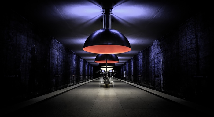 Munich Underground Tunnel with Lamps
