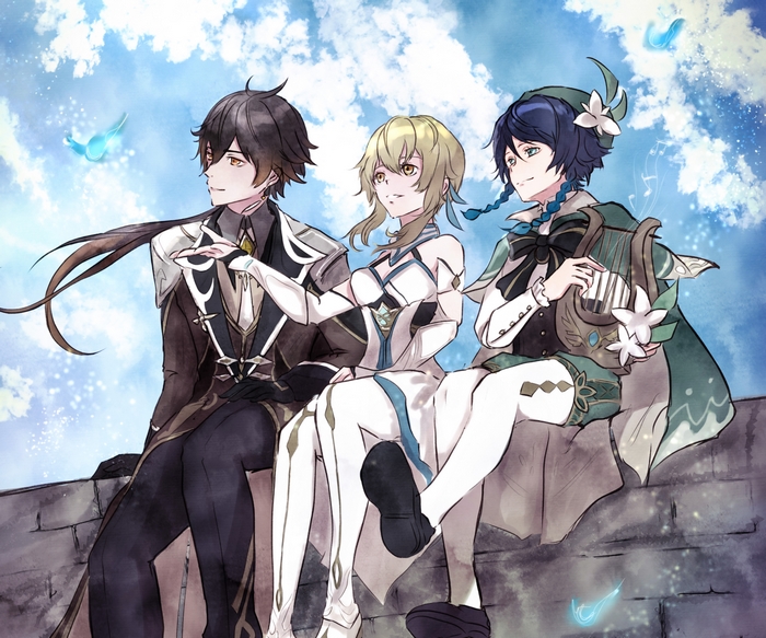 Zhongli, Lumine, and Venti from Genshin Impact
