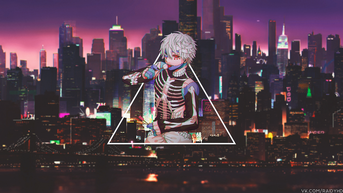 Ken Kaneki from Tokyo Ghoul in a city