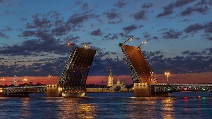Palace Bridge in Saint Petersburg at Dusk