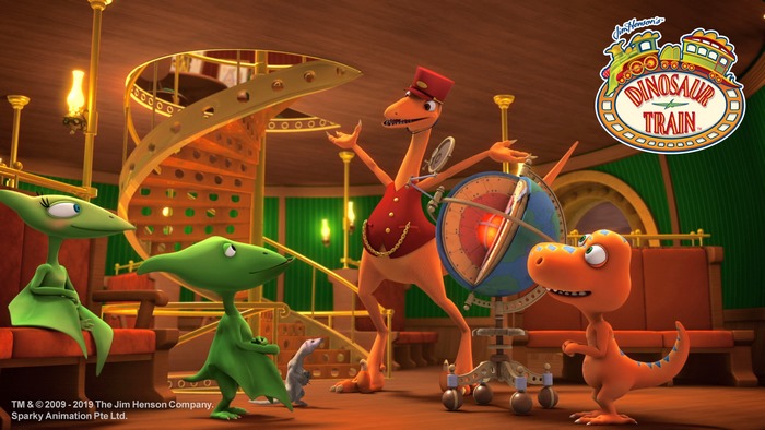 Dinosaur Train characters in a train car