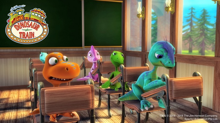 Dinosaur Train characters in a classroom