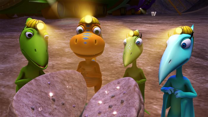 Dinosaur Train characters in a cave