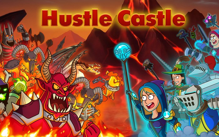 Hustle Castle game art with demons and knights