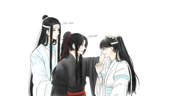 Wei Wuxian and Lan Wangji with Lan Sizhui from Mo Dao Zu Shi