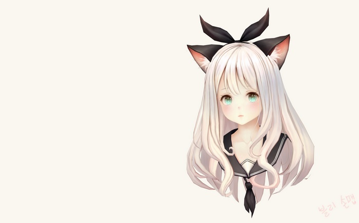 Anime girl with cat ears and bow