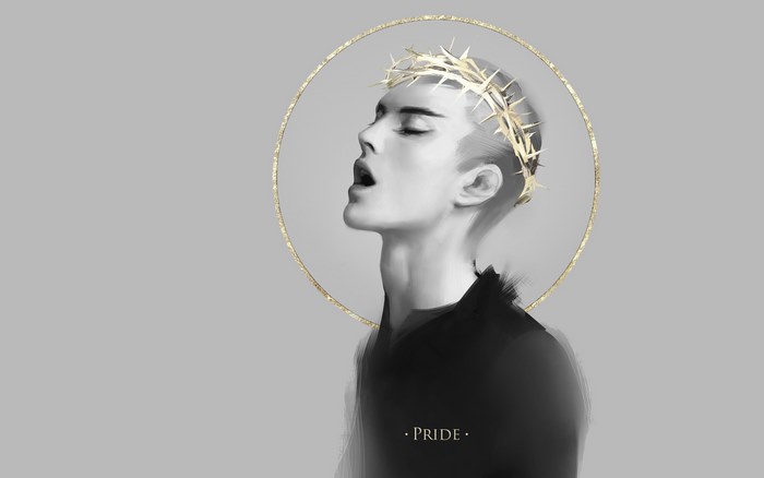 Man with crown of thorns and halo