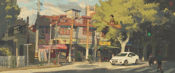 Kiki from Kiki's Delivery Service flying on a broomstick