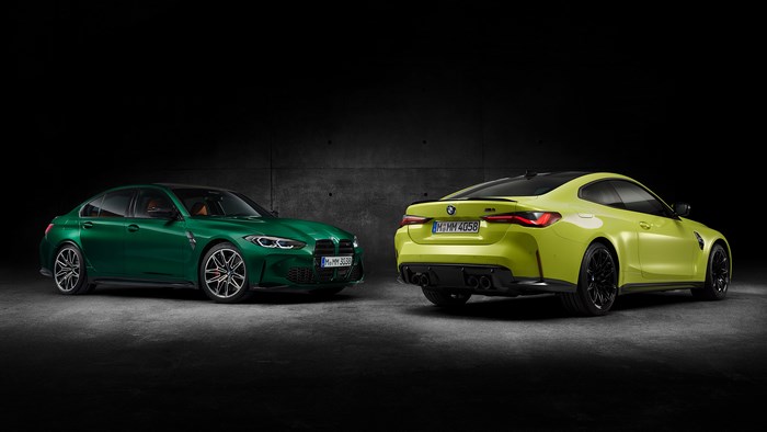 Green BMW M3 Competition and Yellow BMW M4 Competition