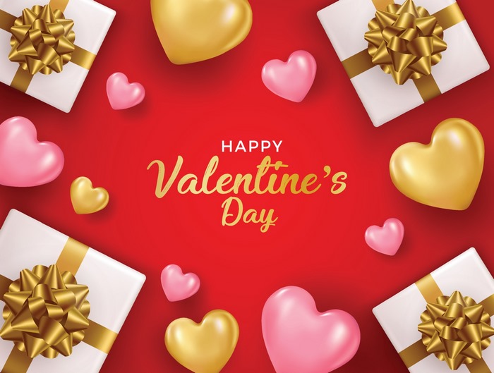 Happy Valentine's Day with Gifts and Hearts