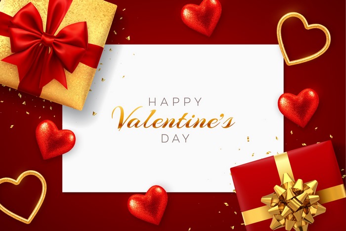 Happy Valentine's Day with Gifts and Hearts