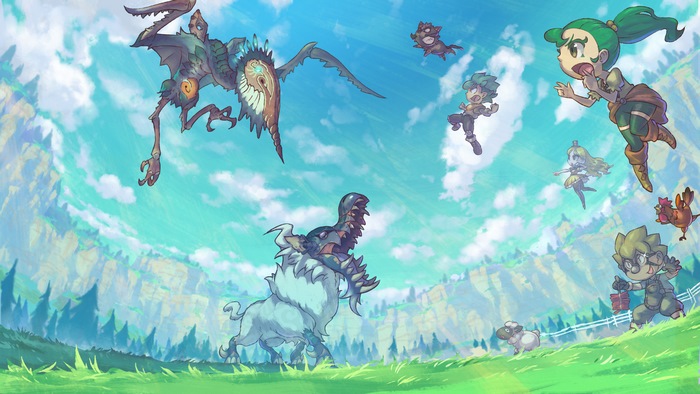 Little Town Hero characters fighting monsters in a field