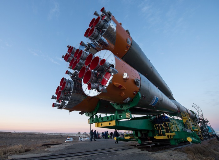 Soyuz rocket engines on launchpad