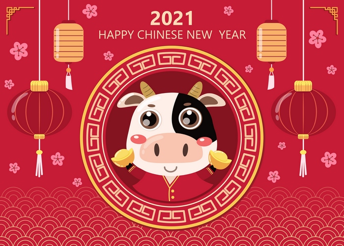 Happy Chinese New Year 2021 Ox Lanterns