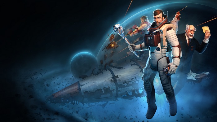 Breathedge characters in space with damaged spaceship