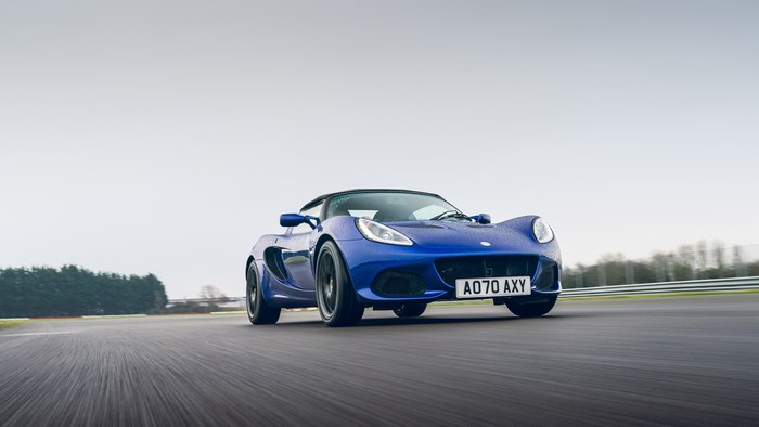 Blue Lotus Elise Sport 240 driving on a track