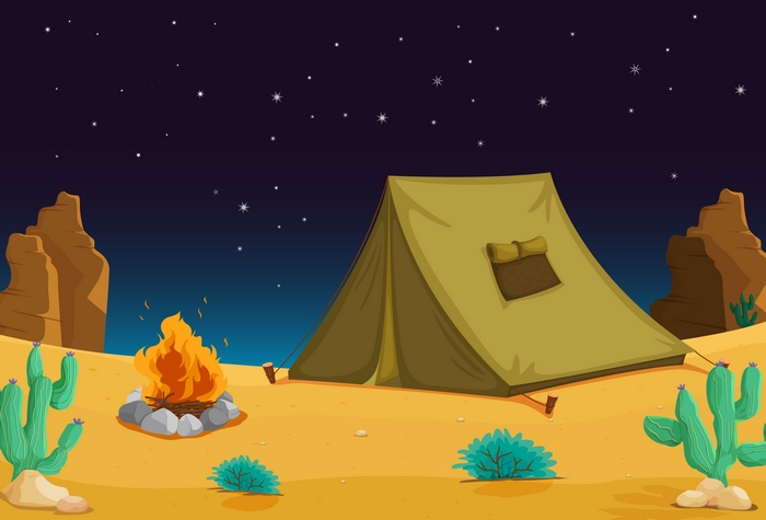 Desert Campsite at Night with Stars
