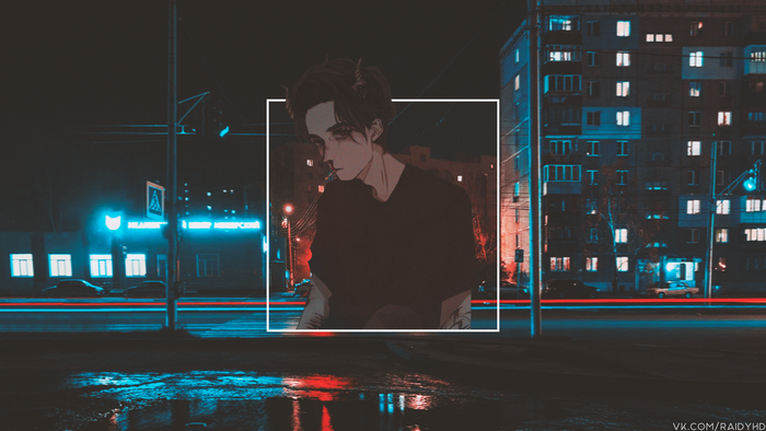 Boy with horns smoking cigarette at night