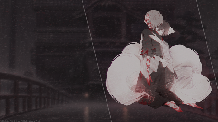 Anime character with white hair and tails