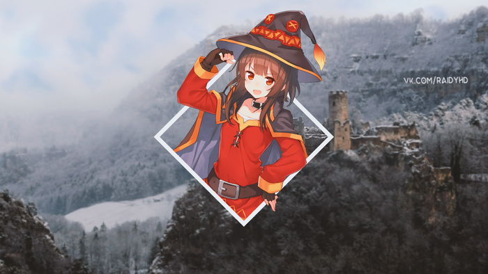 Megumin from KonoSuba in a snowy landscape