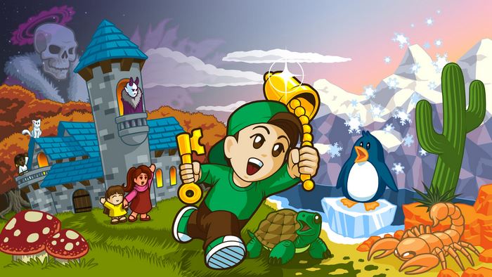 Boy with keys and bell in fantasy world