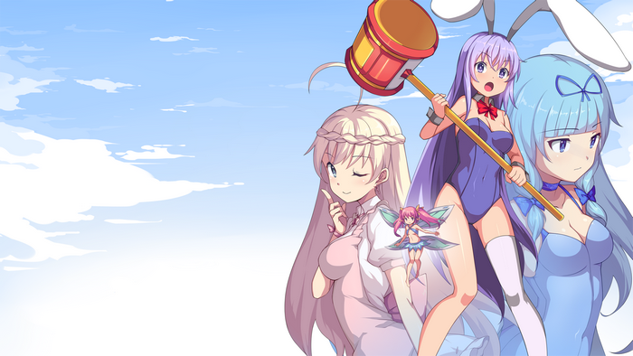 Rabi-Ribi characters with bunny ears and a hammer