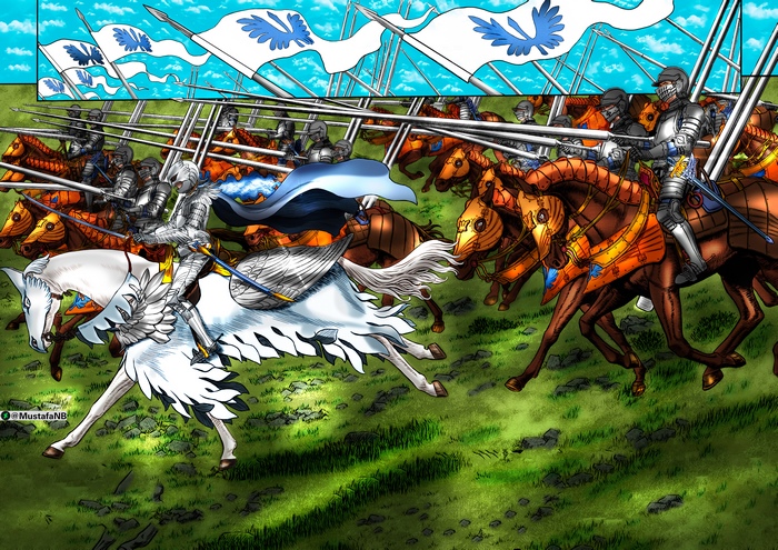 Griffith from Berserk leading an army on horseback