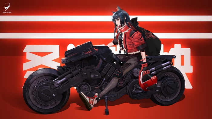 Texas from Arknights on a motorcycle