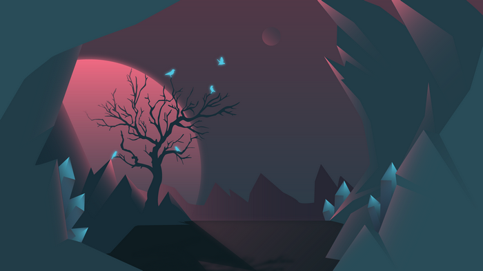 Crystal Cave with Tree and Birds