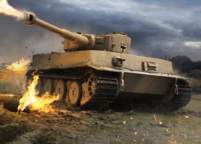 Tiger I Tank Firing in Battlefield