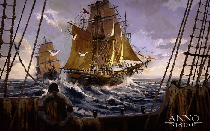 Anno 1800 sailing ships on the ocean