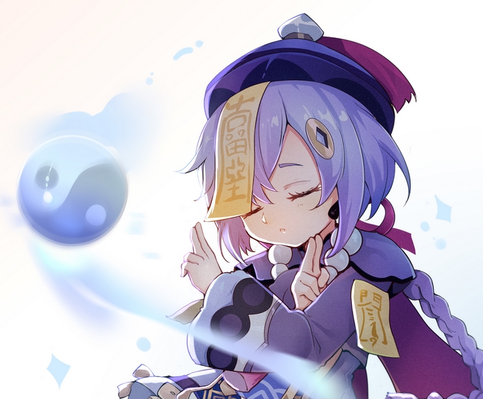 Qiqi from Genshin Impact with a magical orb