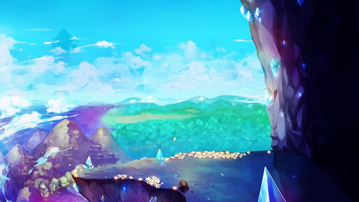 Crystal Ortha landscape with mountains and crystals