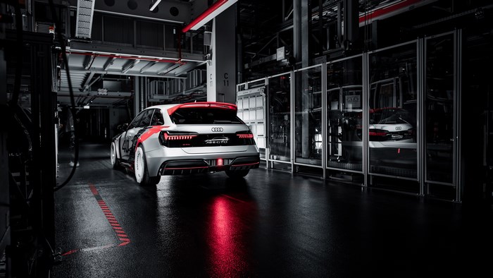 Audi RS6 GTO Concept car in a dark industrial setting