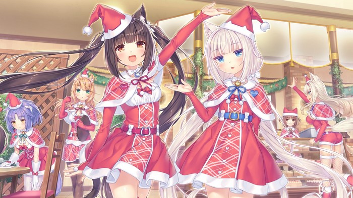 Nekopara characters in Christmas outfits