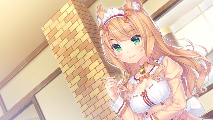 Maple from NEKOPARA holding a fork