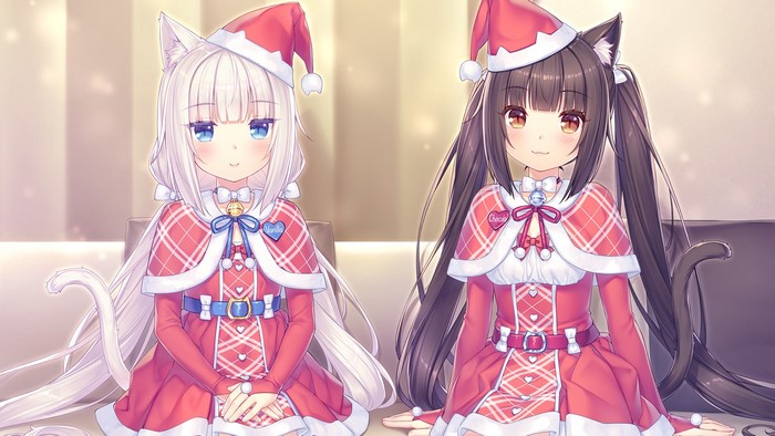 Vanilla and Chocola from Nekopara in Christmas outfits