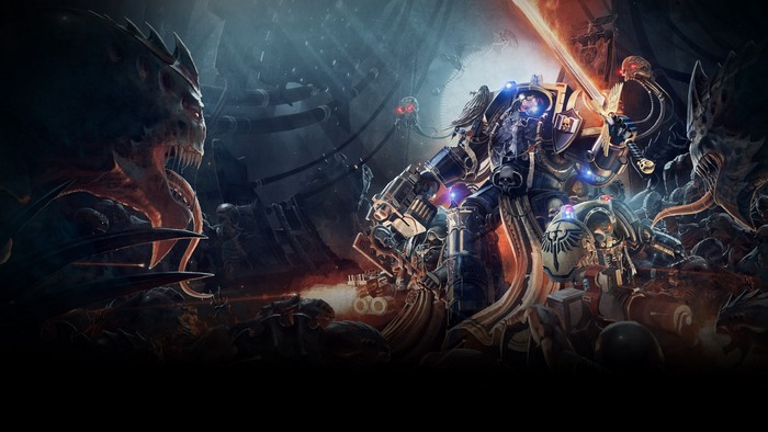 Space Hulk: Deathwing Space Marines fighting aliens