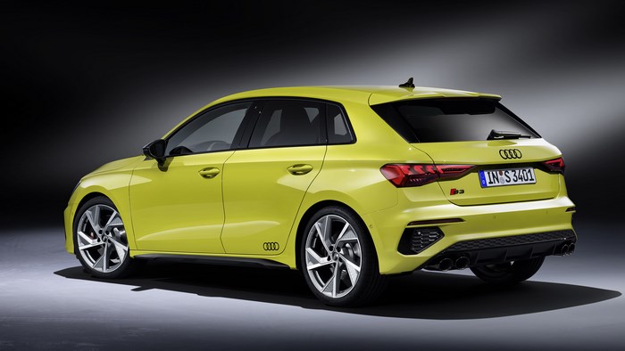 Yellow 2021 Audi S3 Sportback rear view