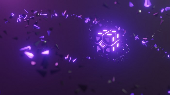 Glowing Purple Power Cube with Shards